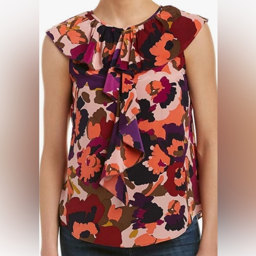 Trina Turk Multicolor Floral Blouse with Ruffle Detail